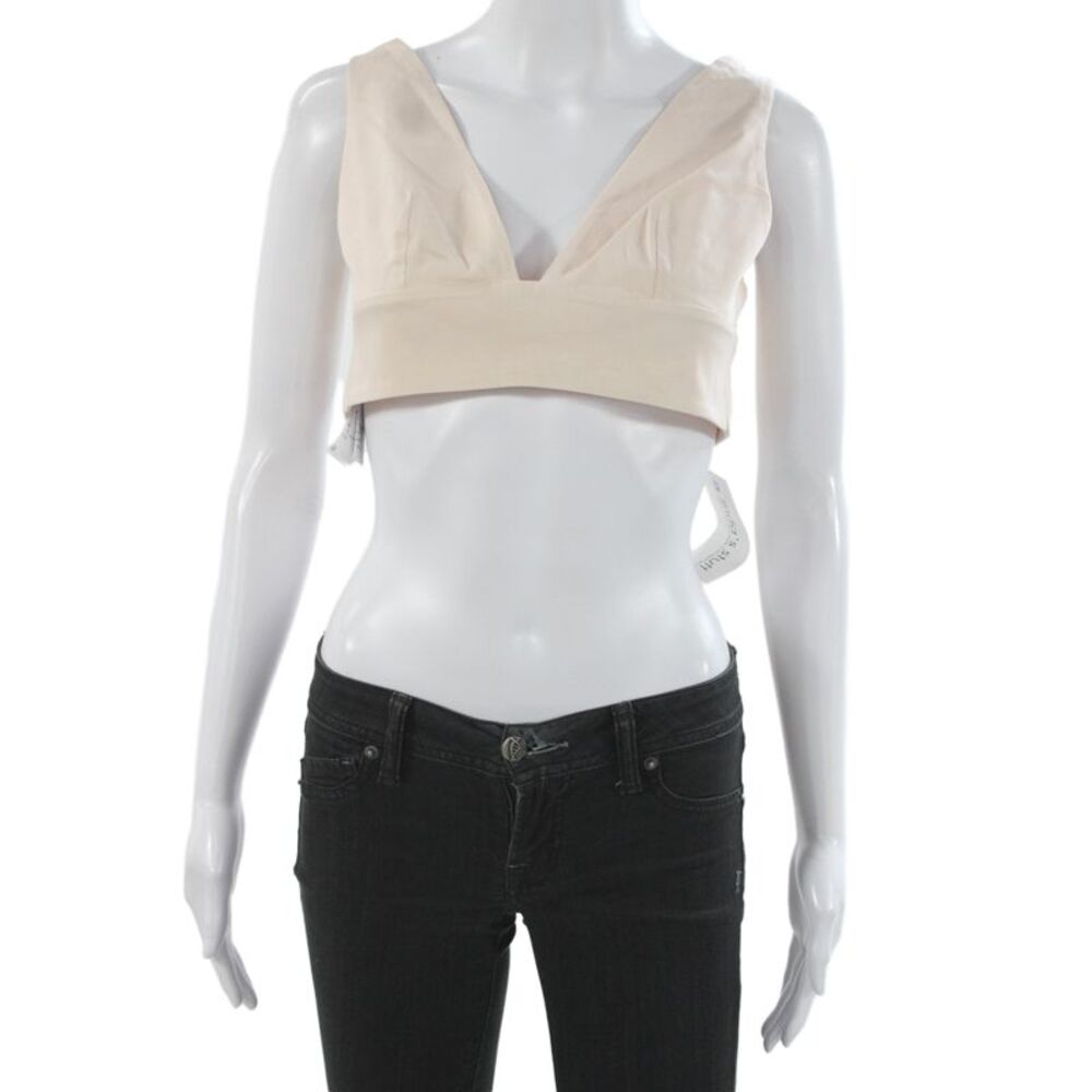 Reiss Women Beige Corset Top V Neck Tie Sleeveless Cotton Size 4